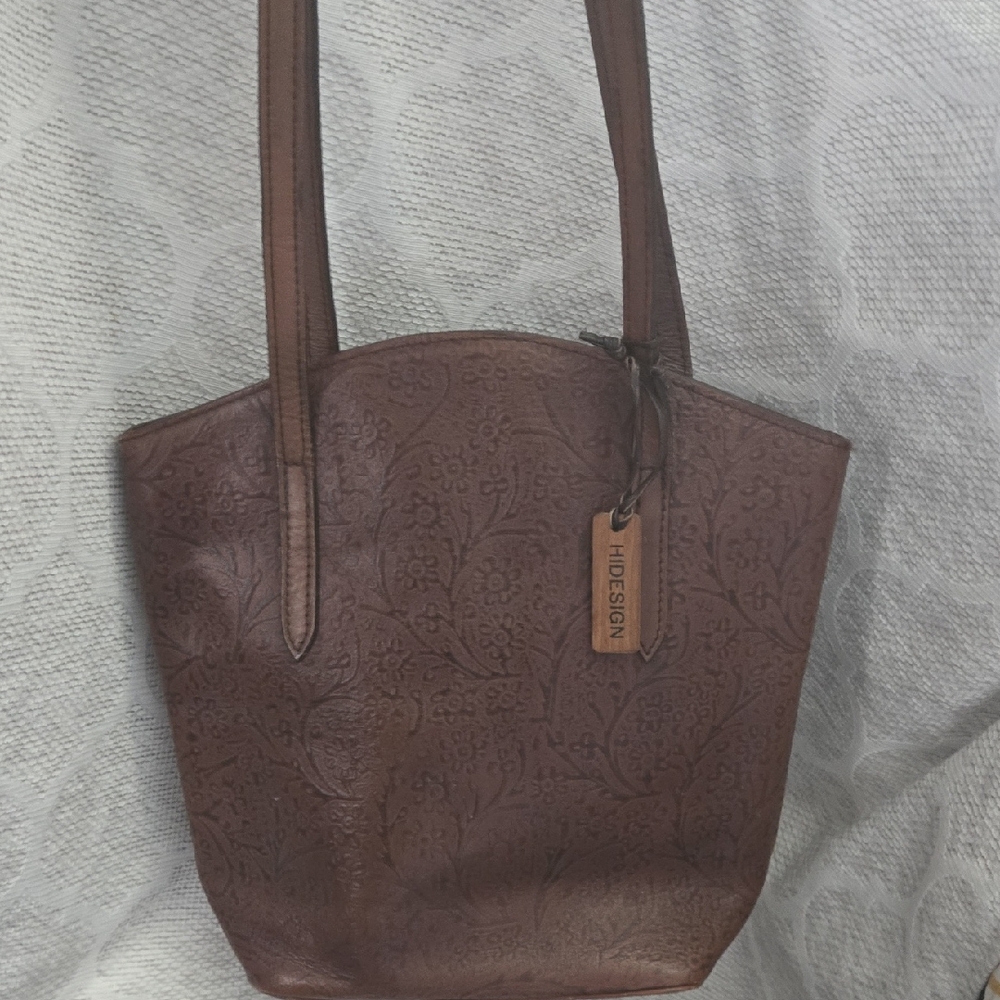 Brown Embossed Leather Tote Bag